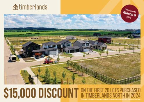 Aerial of Timberlands North and statement about the $15,000 lot incentive in 2024